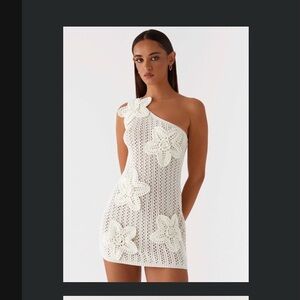 Cream One Shoulder Crochet Dress